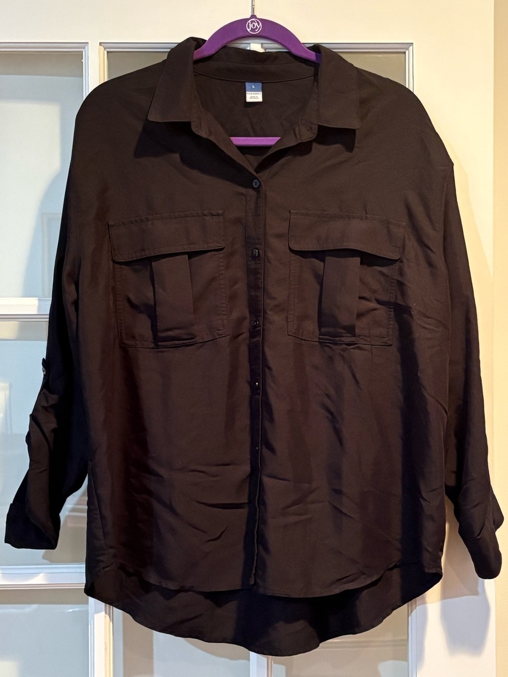 Old Navy Black Utility Button-Down Shirt Blouse Size Large